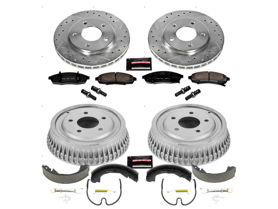 Power Stop K15124DK Z23 Carbon Fiber Brake Pads Front and Rear with Drilled & Slotted Brake Drums Kit For Chevrolet Lumina 1995 [Model Specific]