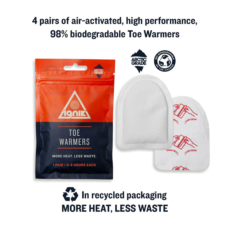 8-Hour Ignik Compostable Toe Warmers with Resealable AirBarrier Pouch, 4 Pairs