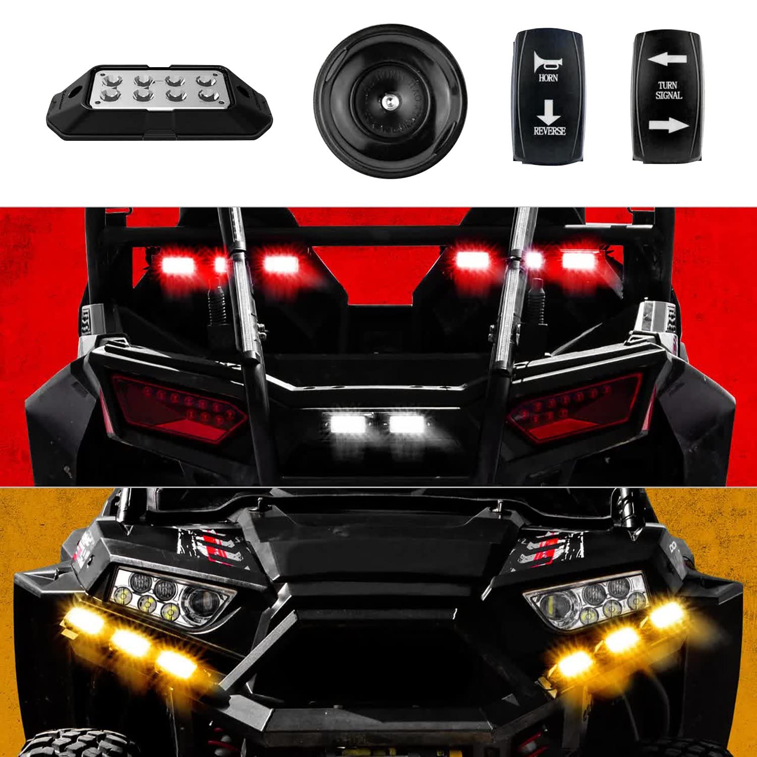 UTV Signal + Horn Kit ADV - 2 White 4 Red 4 Amber Pods