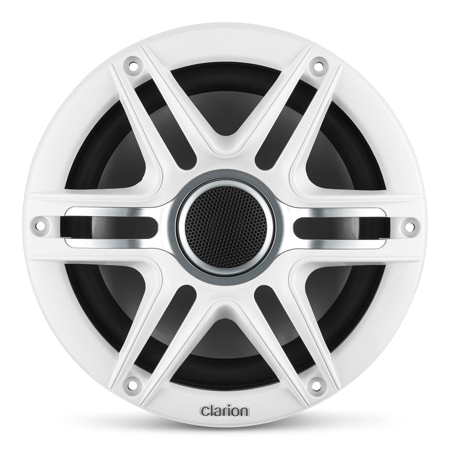 Clarion 7.7-inch CMSP-771RGB-SWG Premium Coaxial Marine Speakers with Built-in RGB Illumination, 60W RMS, with White & Gray Metallic Grilles