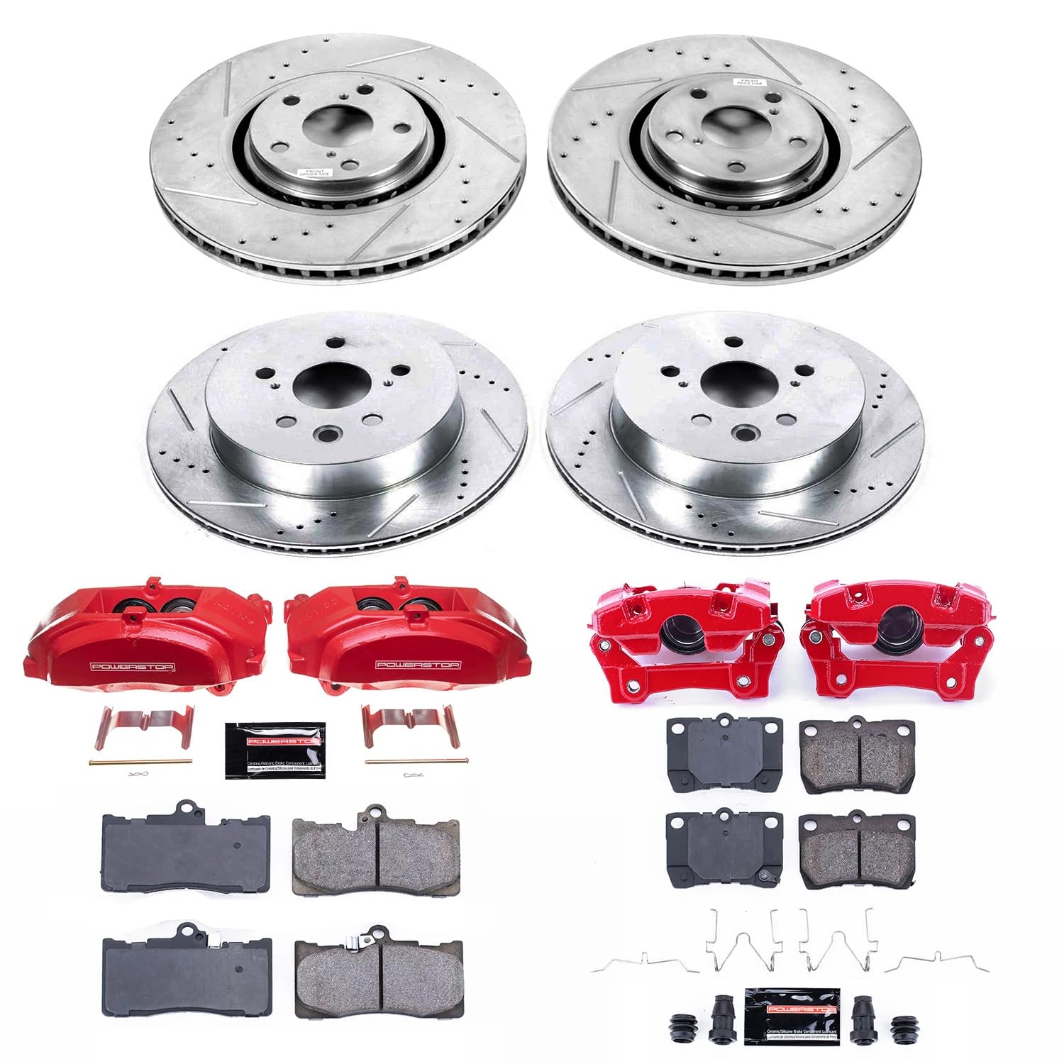 Power Stop Z23 KC4071 Front and Rear Brake Caliper Kit-Drilled/Slotted Brake Rotor, Brake Pads & Calipers For Lexus GS350 2007-2011 [Model Specific]