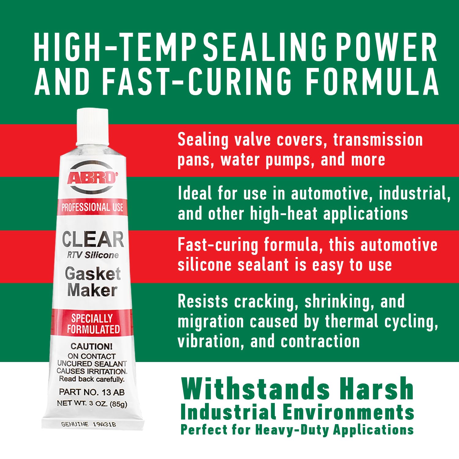 RTV Silicone Sealant and Gasket Maker ABRO: Up to 500 Degree F Heat, High Temp Silicone Sealant, 3 oz/85g Tube - Clear