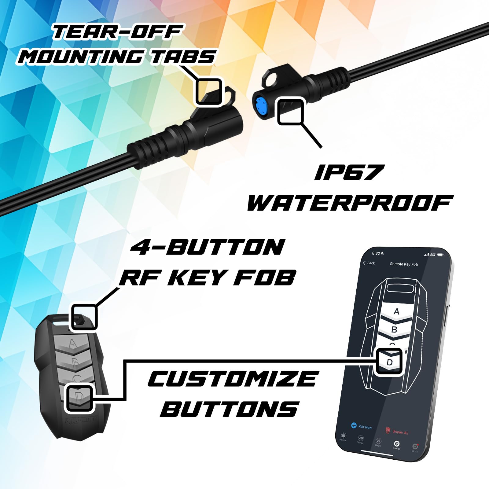 RGBW LED Rock Light Kit XKmax with Color Chasing | App-Controlled (12pc Pro Kit)