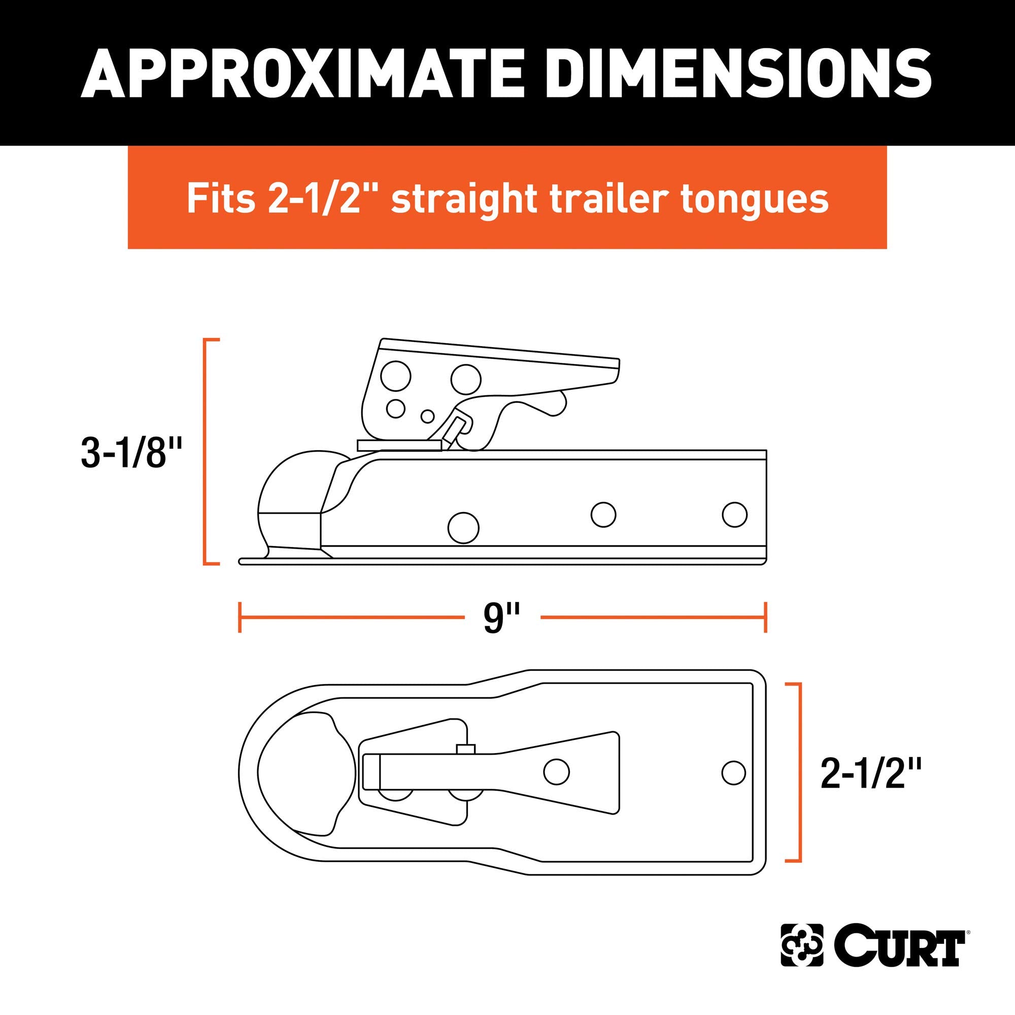 CURT Straight Tongue Trailer Coupler for 1-7/8-In Hitch Ball, 2-1/2-Inch Channel, 2,000 lbs