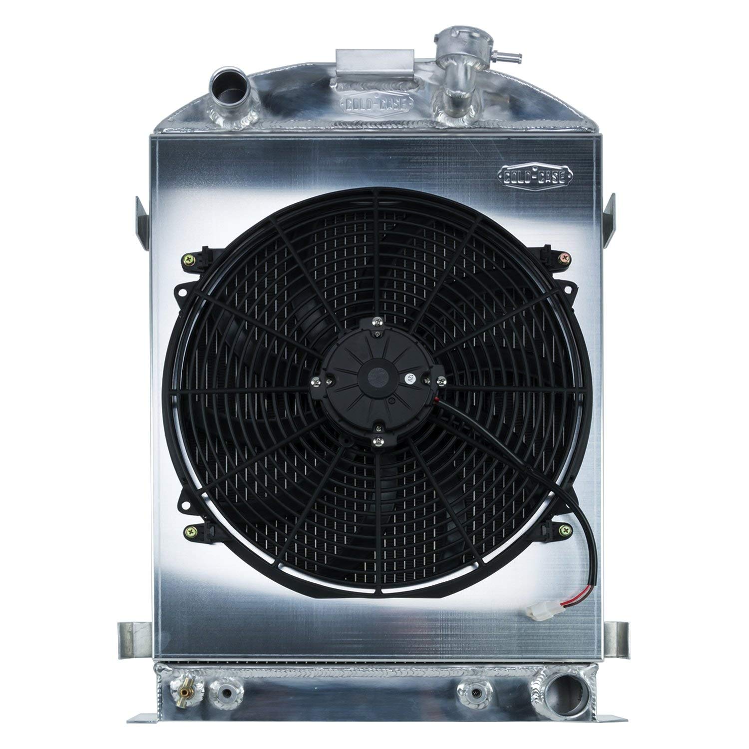 Highboy 1932 Chevy Engine 27 Inch Aluminum Performance Radiator And 16 Inch Fan Kit Cold Case Radiators