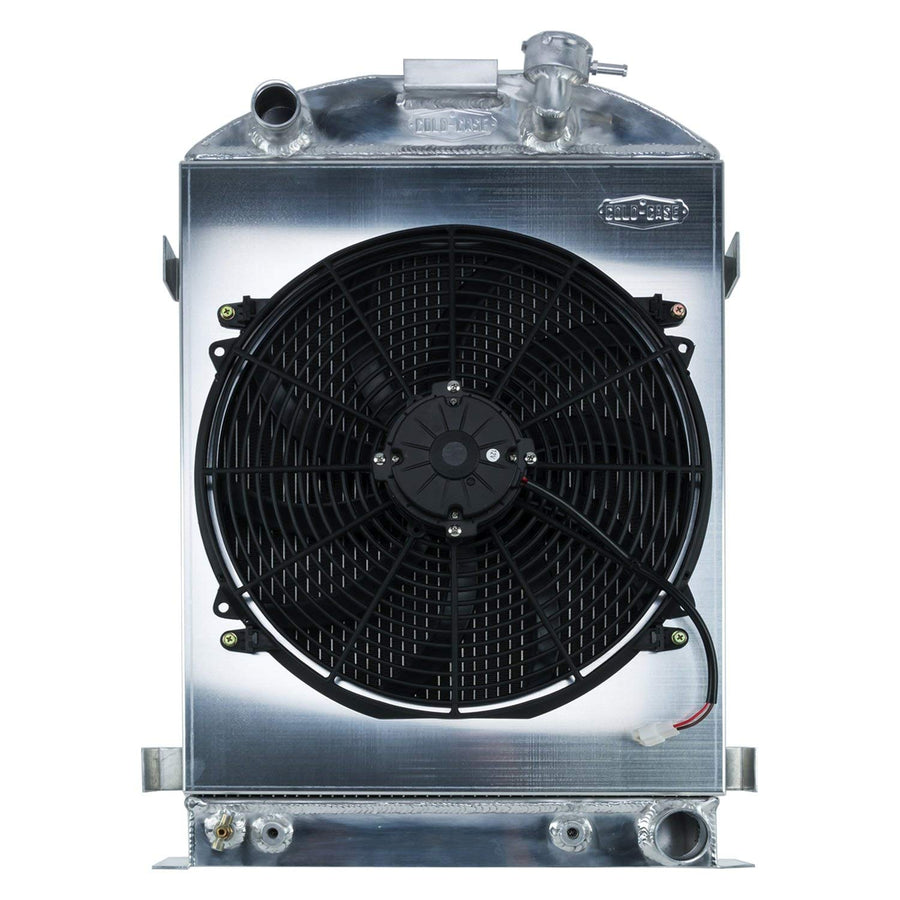 Highboy 1932 Chevy Engine 27 Inch Aluminum Performance Radiator And 16 Inch Fan Kit Cold Case Radiators