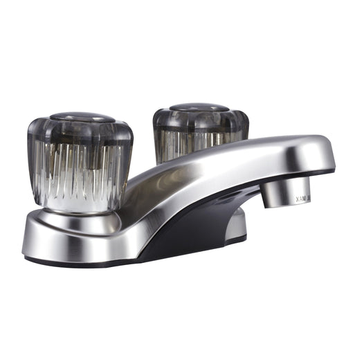 Dura Faucet RV Bathroom Faucet DF-PL700S-SN with Smoked Acrylic Knobs (Brushed Satin Nickel)