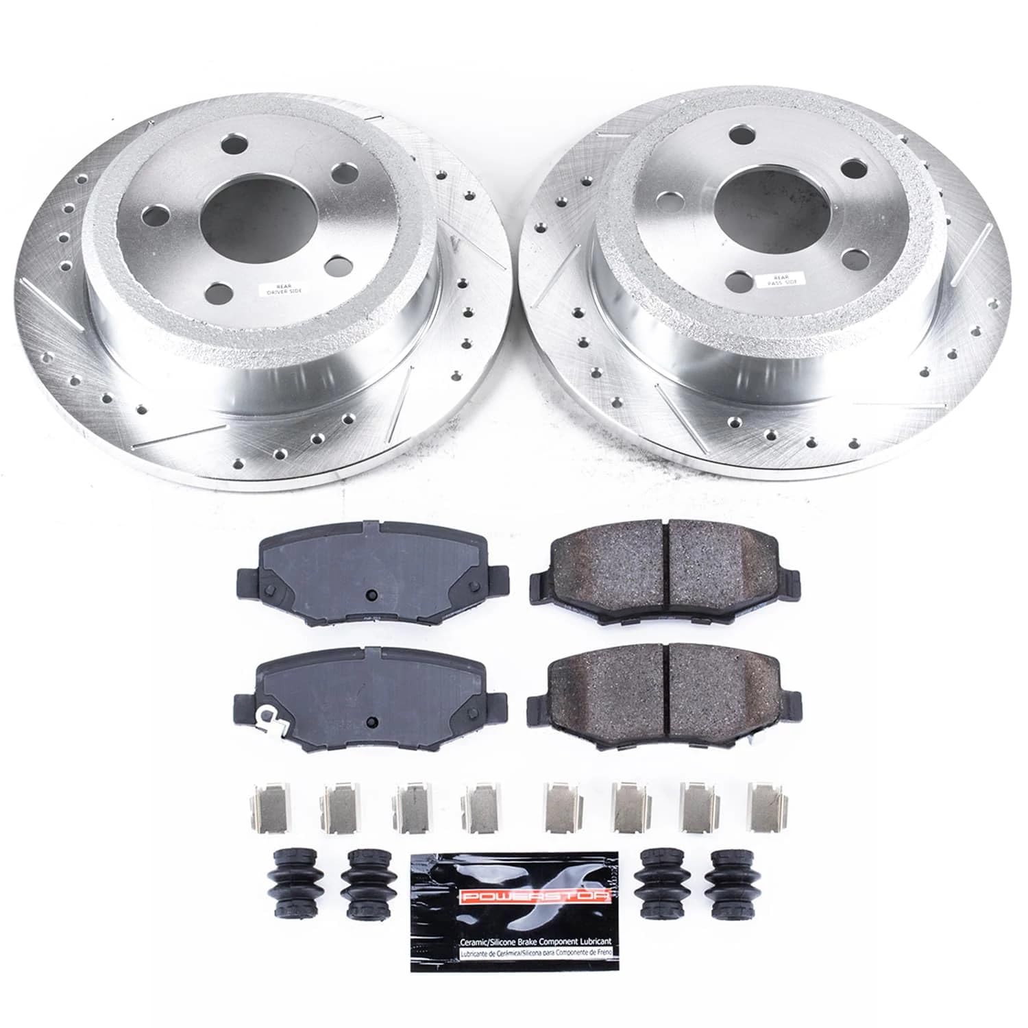 Brake Kit Power Stop For 2007 2008 2009 2010 2011 2012 2013 2014 2015 2016 2017 Jeep Wrangler | 2018 Wrangler JK Rear Z23 Carbon Fiber Brake Pads with Drilled and Slotted Brake Rotors K3090