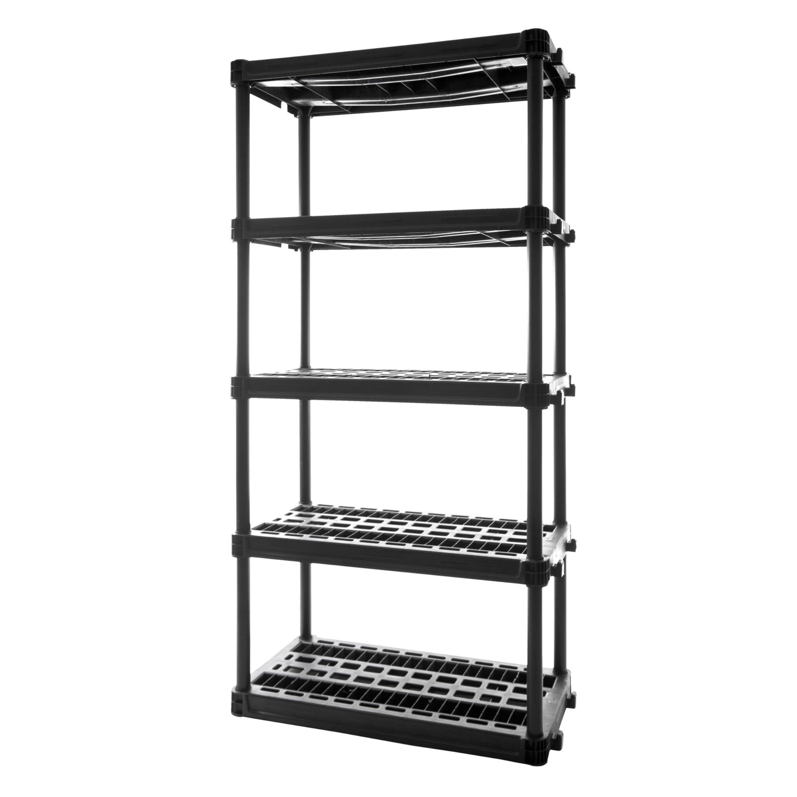 5-Shelf Plano Plastic Storage Shelves, 73” x 36” x 18”, 750lb Capacity, Office, Pantry, Closet and Garage Shelves, Easy to Assemble, Durable Plastic Shelving Unit