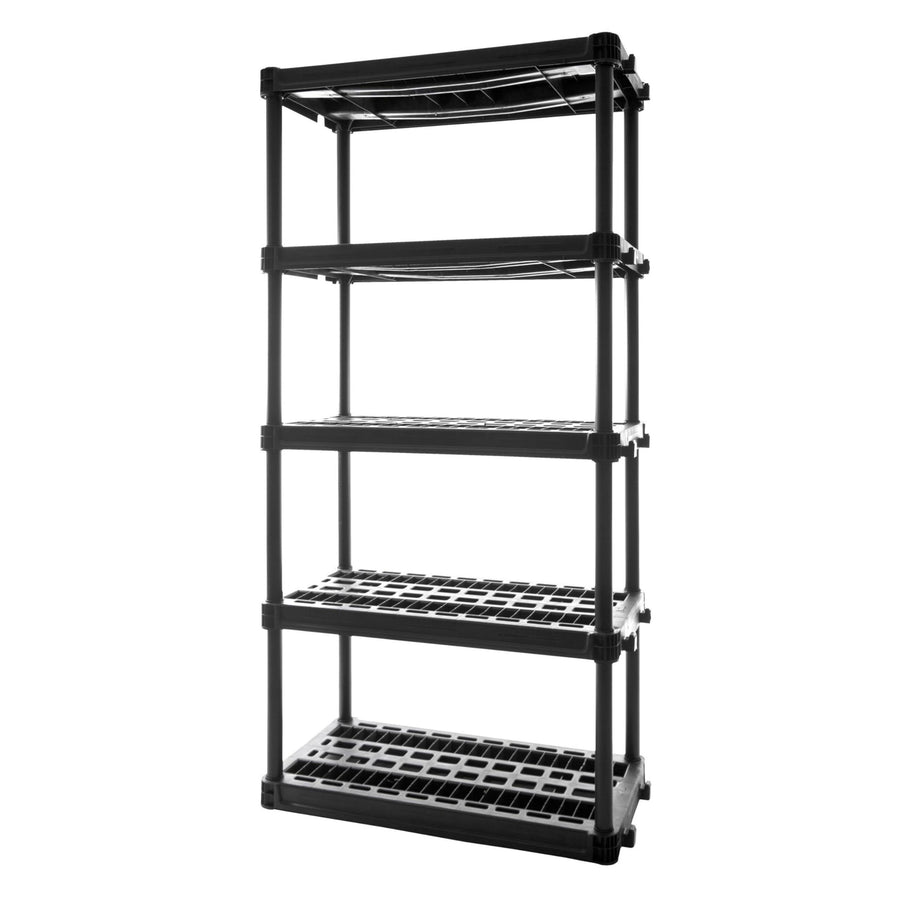 5-Shelf Plano Plastic Storage Shelves, 73” x 36” x 18”, 750lb Capacity, Office, Pantry, Closet and Garage Shelves, Easy to Assemble, Durable Plastic Shelving Unit