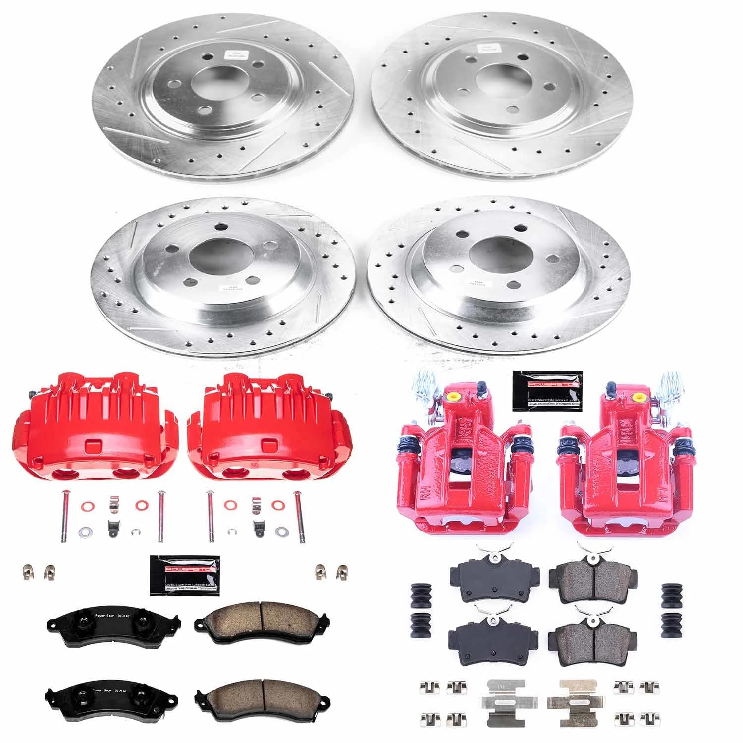 Power Stop Z23 Evolution Sport Front and Rear Caliper Kit-Drilled/Slotted Rotors, Carbon Ceramic Brake Pads, For Ford Mustang 1994-1998 [Model Specific] Calipers