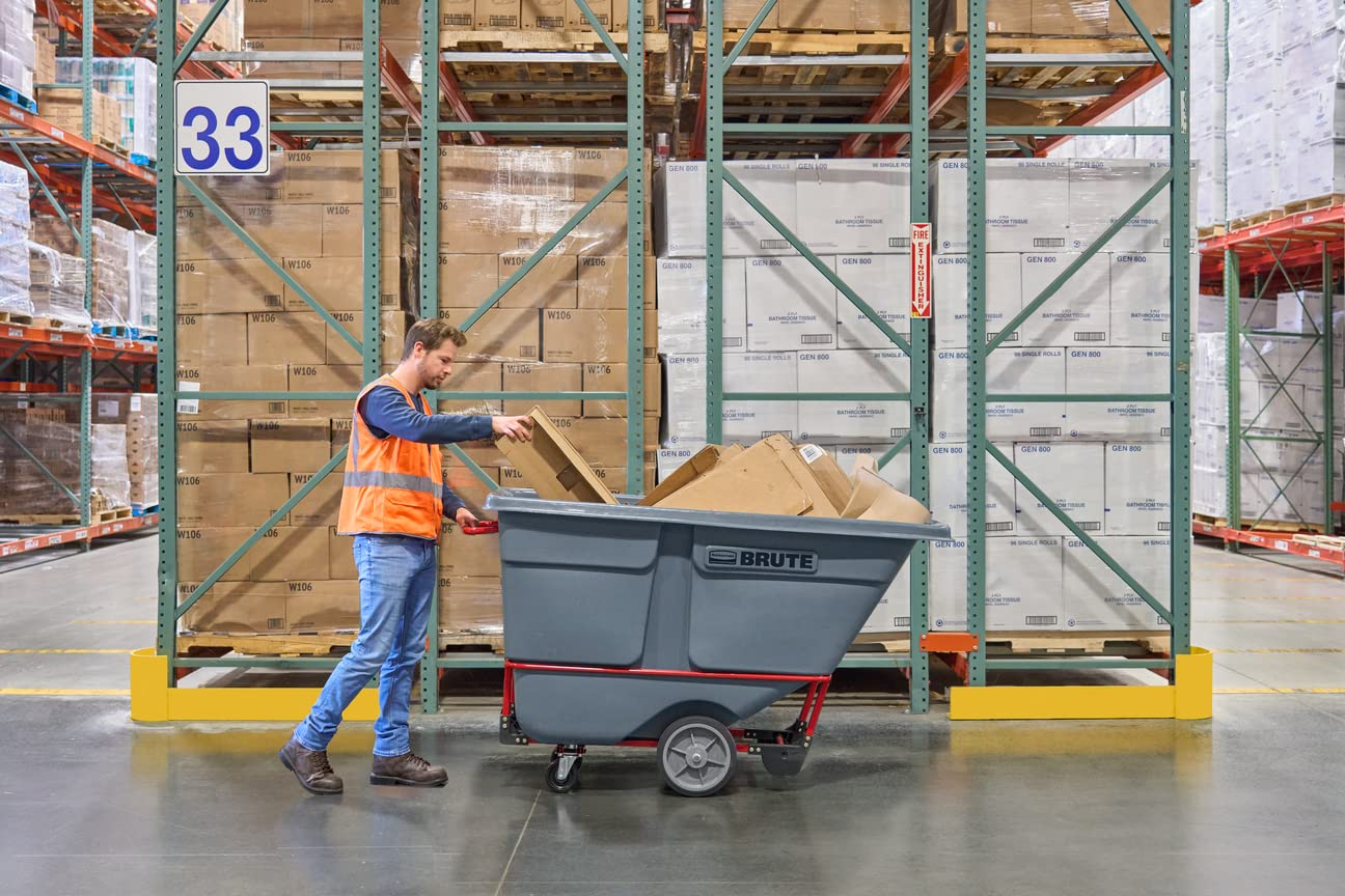 Rubbermaid Brute Dump Truck/Tilt Trash Cart/Garbage Collection/Recycling, 1 Cubic Yard, Heavy Load Capacity, 2,100 lbs., Gray, Distribution Centers/Warehouse/Manufacturing/Stadiums