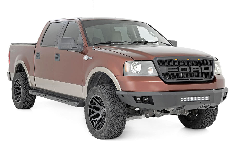 Front Rough Country LED Bumper for Ford F-150 (2004–2008) - Heavy-Duty Steel, Includes 20" LED Light Bar & (4) 2" LED Cubes, No-Drill Install