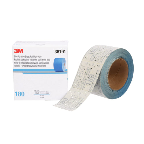 3M Hookit Blue Abrasive Roll Sheet, 36191, Multi-Hole, 2.75 in x 13 yd, 180+ Grade, Automotive Sanding Sandpaper for Coating Removal, Body Repair, Auto Sanding