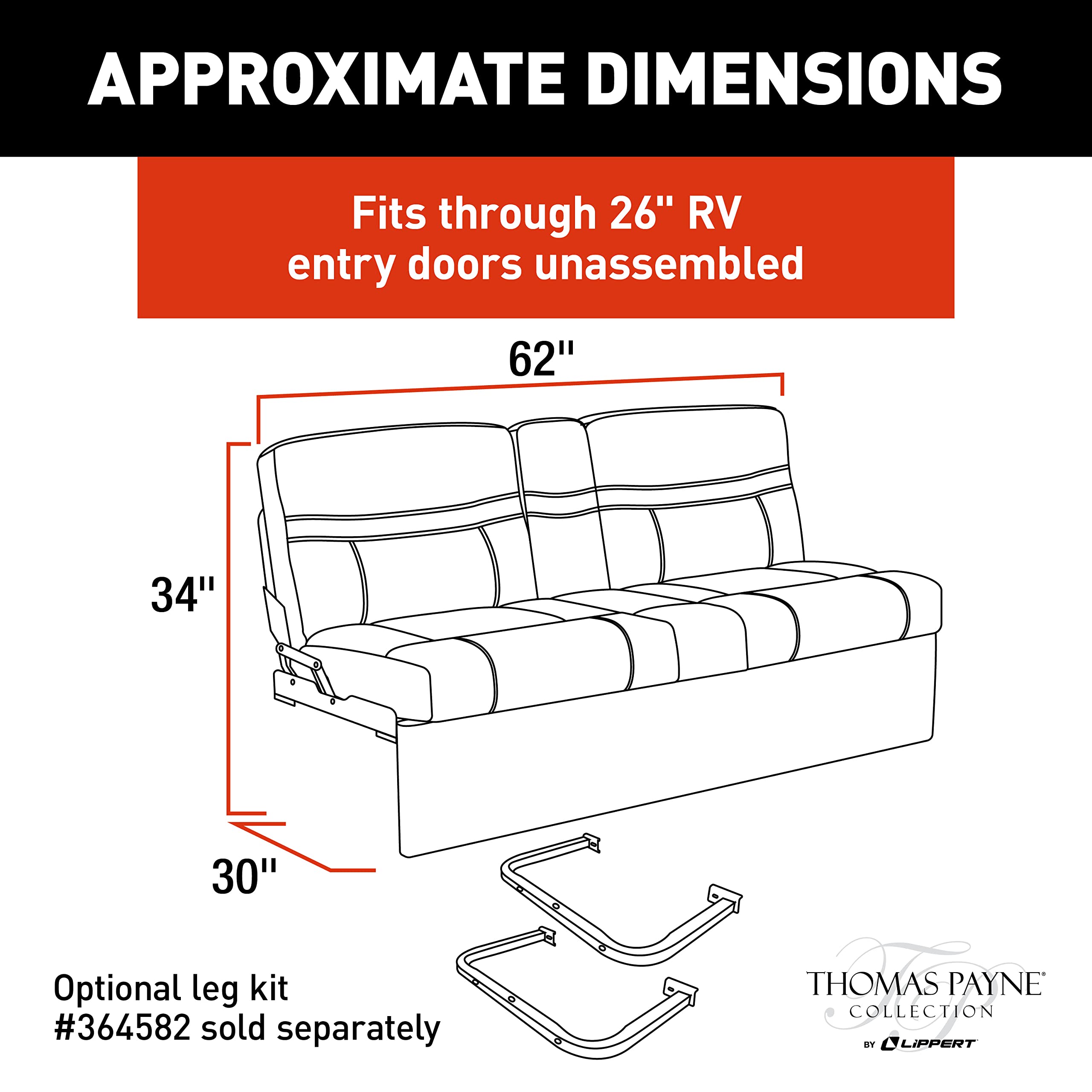 Thomas Payne 62" Jackknife Sofa Altoona for 5th Wheel RVs, Travel Trailers and Motorhomes