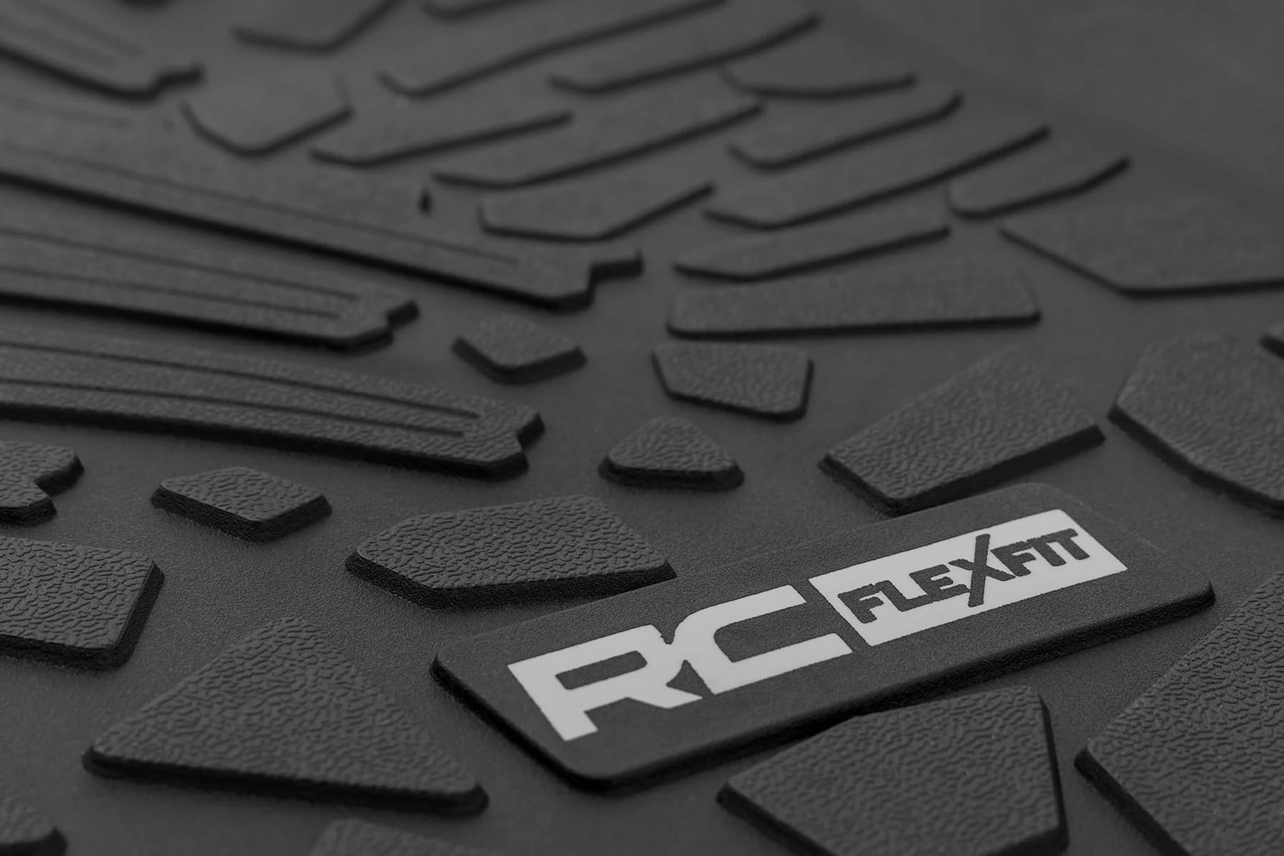 Rough Country Front Flex-Fit Floor Mats for Jeep Wrangler JL Unlimited 4-Door (2018-2025) - Custom All-Weather Non-Slip TPE Liners w/Spill Saver Lip