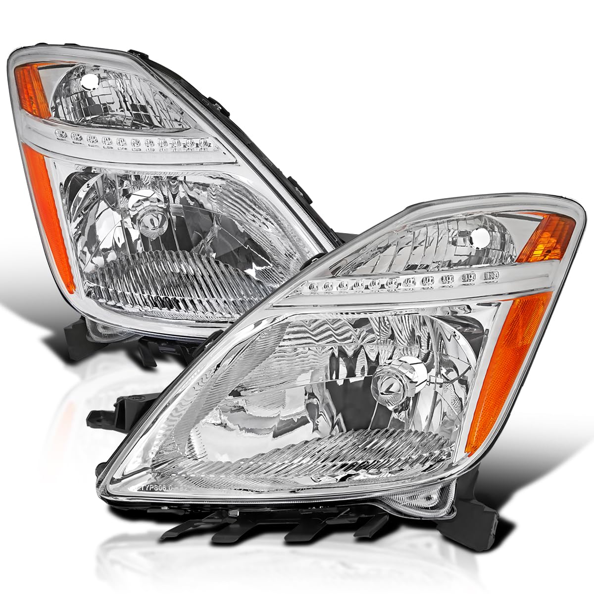 Chrome Headlights SPEC-D TUNING Compatible with 2006-2009 Toyota Prius, Left + Right Pair Headlamp Assembly