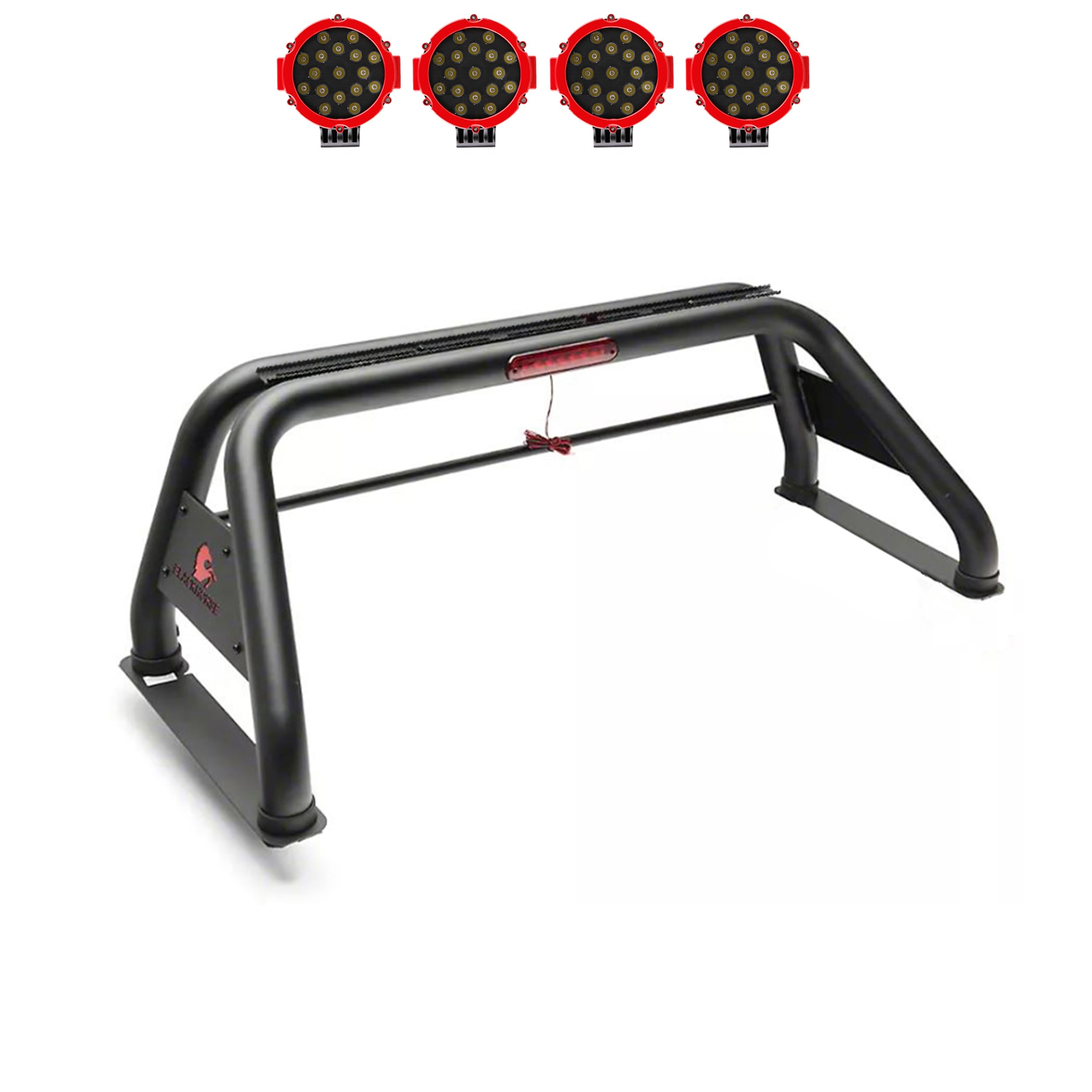 Classic Black Horse Roll Bar Incl. Pair of 7.0" Dia. Led Lights w/Red Trim Rings Compatible with 19-24 Ram 1500 Excludes Classic models-RB002BK-PLR