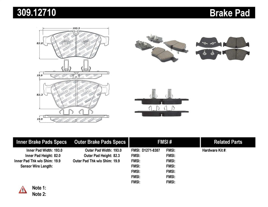 Sport Brake Pads StopTech 309.12710 with Shims