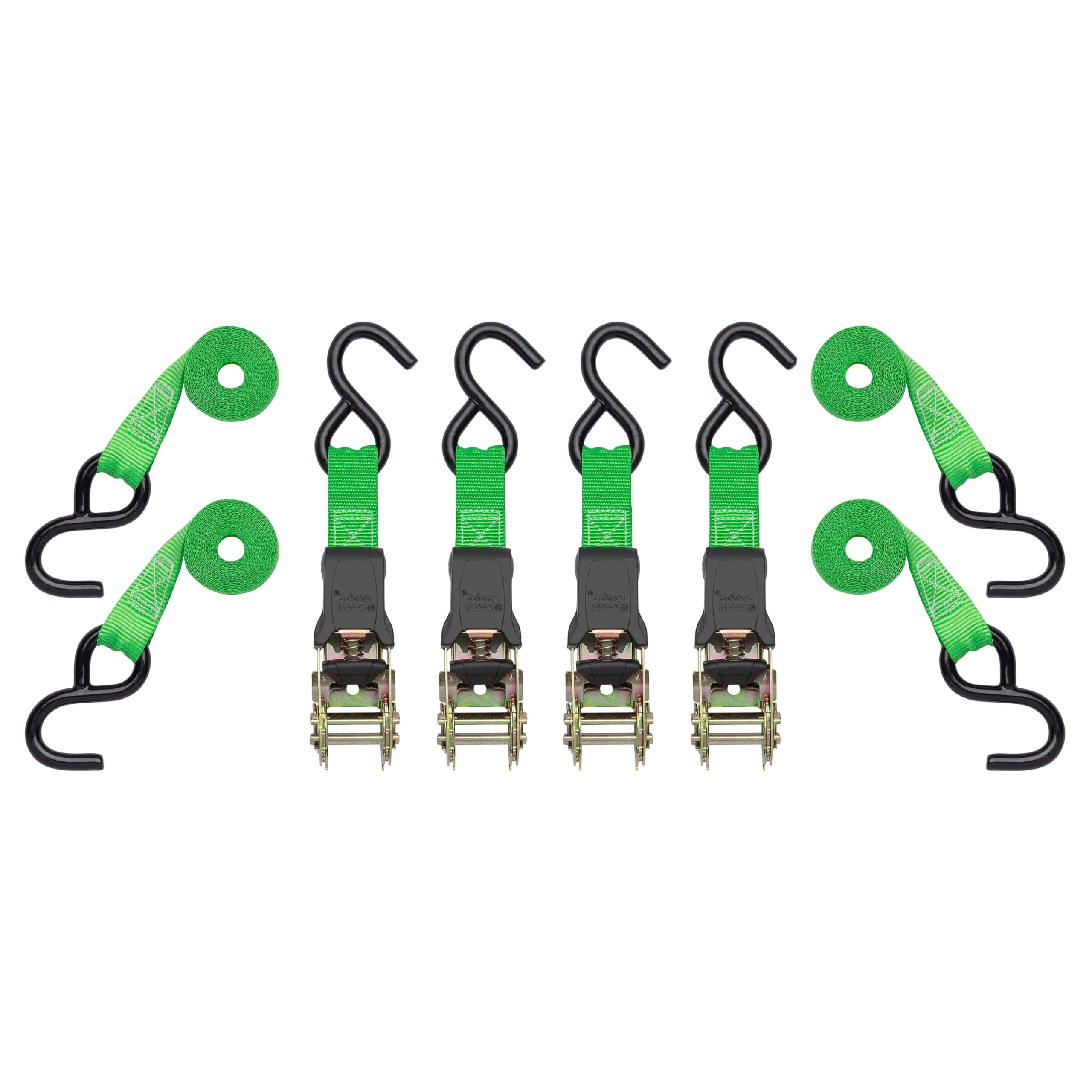 14’ SmartStraps Padded Ratchet Tie Down, 4 Pack — Standard Duty Tie-Down Straps — 1,500lb Break Strength, 500lb Safe Work Load — Haul Dirt Bikes, ATVs, and Mowers