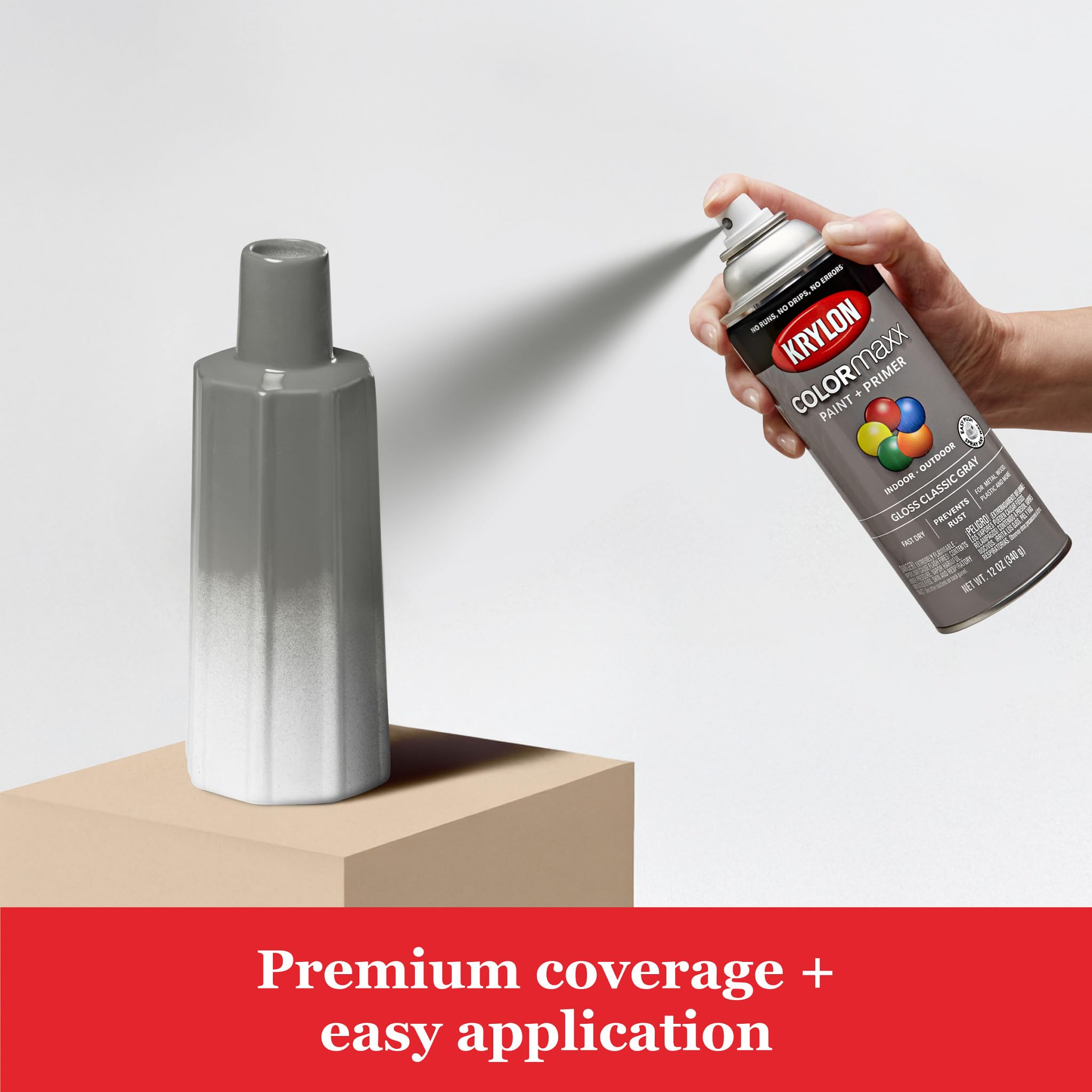 Krylon K05513007 Spray Paint and Primer COLORmaxx for Indoor/Outdoor Use, Gloss Classic Gray, 12 Ounce (Pack of 1)