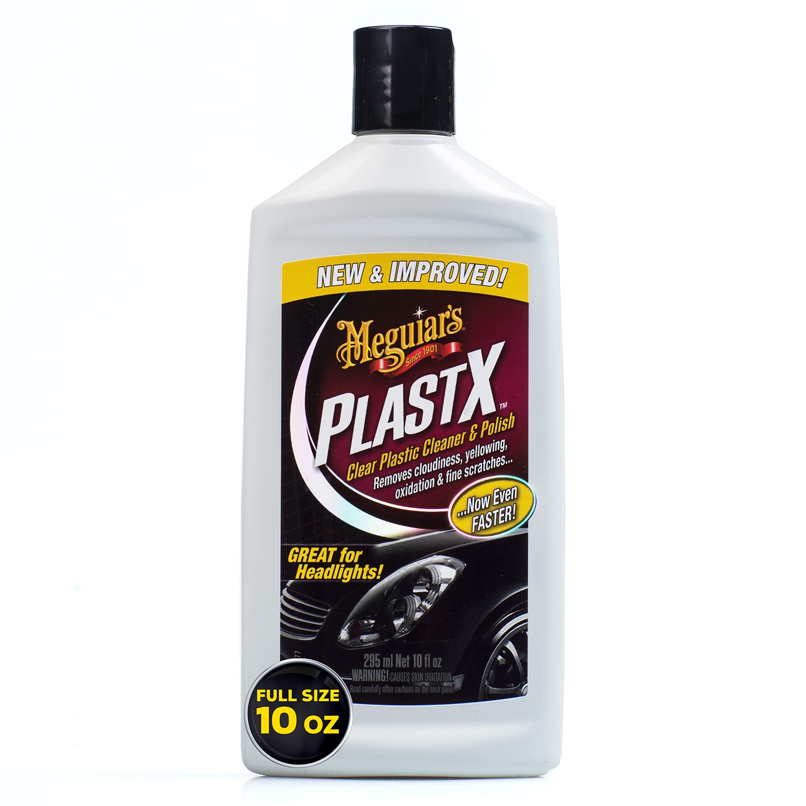 PlastX Meguiar's Clear Plastic Polish, Fast & Easy Clear Plastic Restorer for Headlights, Taillights, Soft Top Windows, and More, Remove Scratches, Cloudiness, Yellowing, and Oxidation, 10 oz.