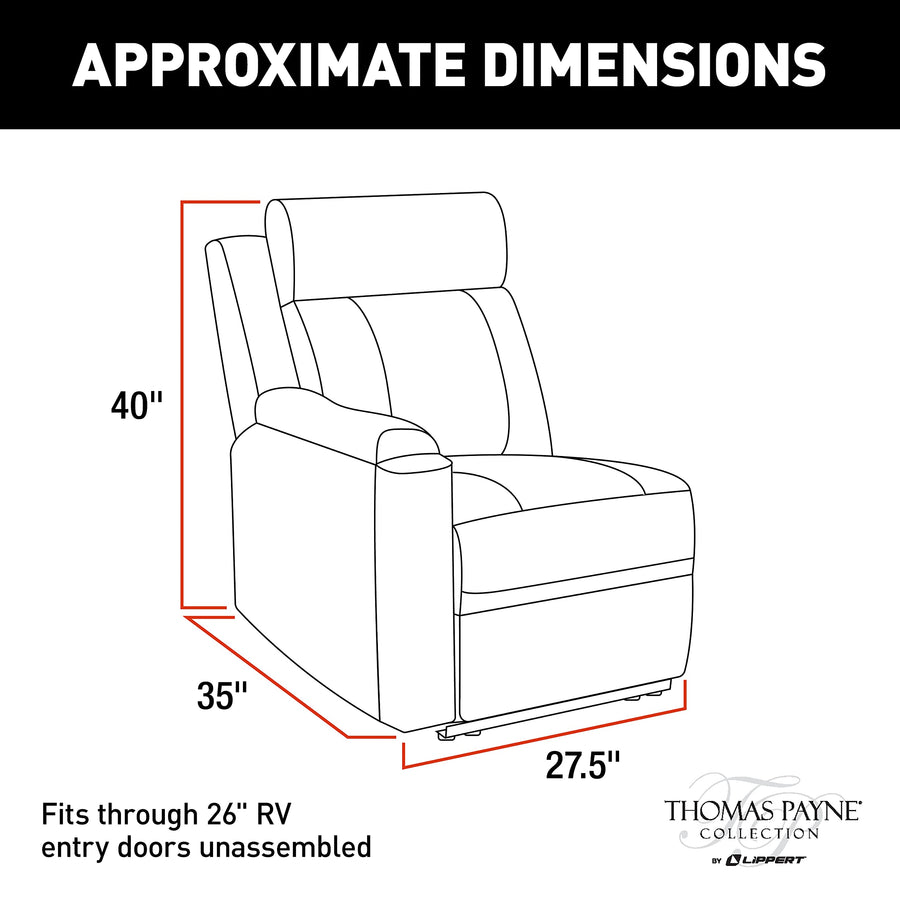Thomas Payne Theater Seating Collection Heritage Series Right Hand Recliner for 5th Wheel RVs Travel Trailers and Motorhomes Grummond