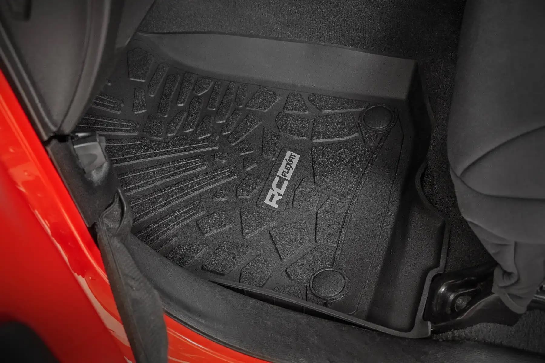 Flex-Fit Rough Country Floor Mats for Jeep Gladiator JT (2020-2025) - Front & Rear Set, Custom All-Weather Non-Slip TPE Liners w/Spill Saver Lip