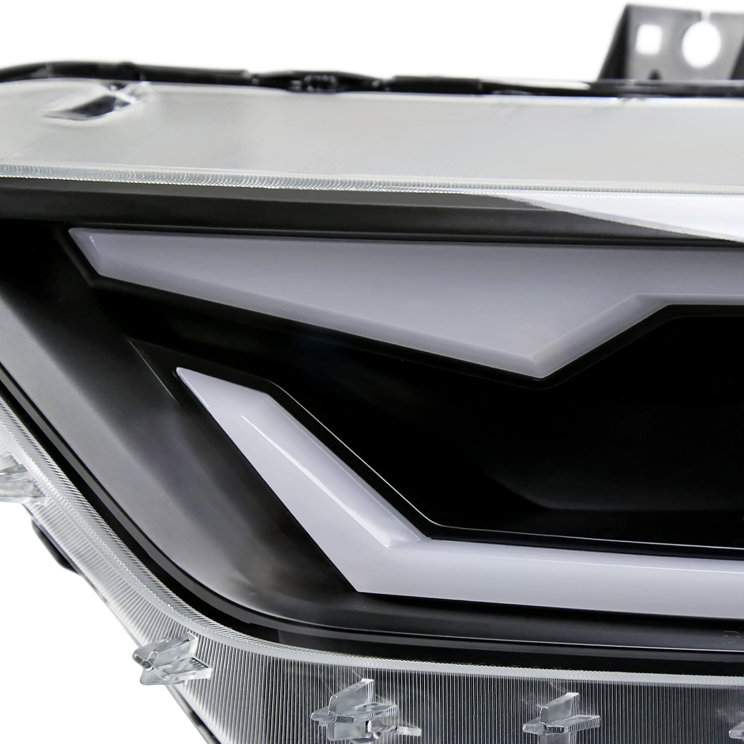 Black SPEC-D TUNING Projector Headlights w/LED Bar and Startup Animation Compatible with 2015-2017 Ford Mustang, 2018-2020 Ford Mustang Shelby, Left + Right Pair Headlamps Assembly