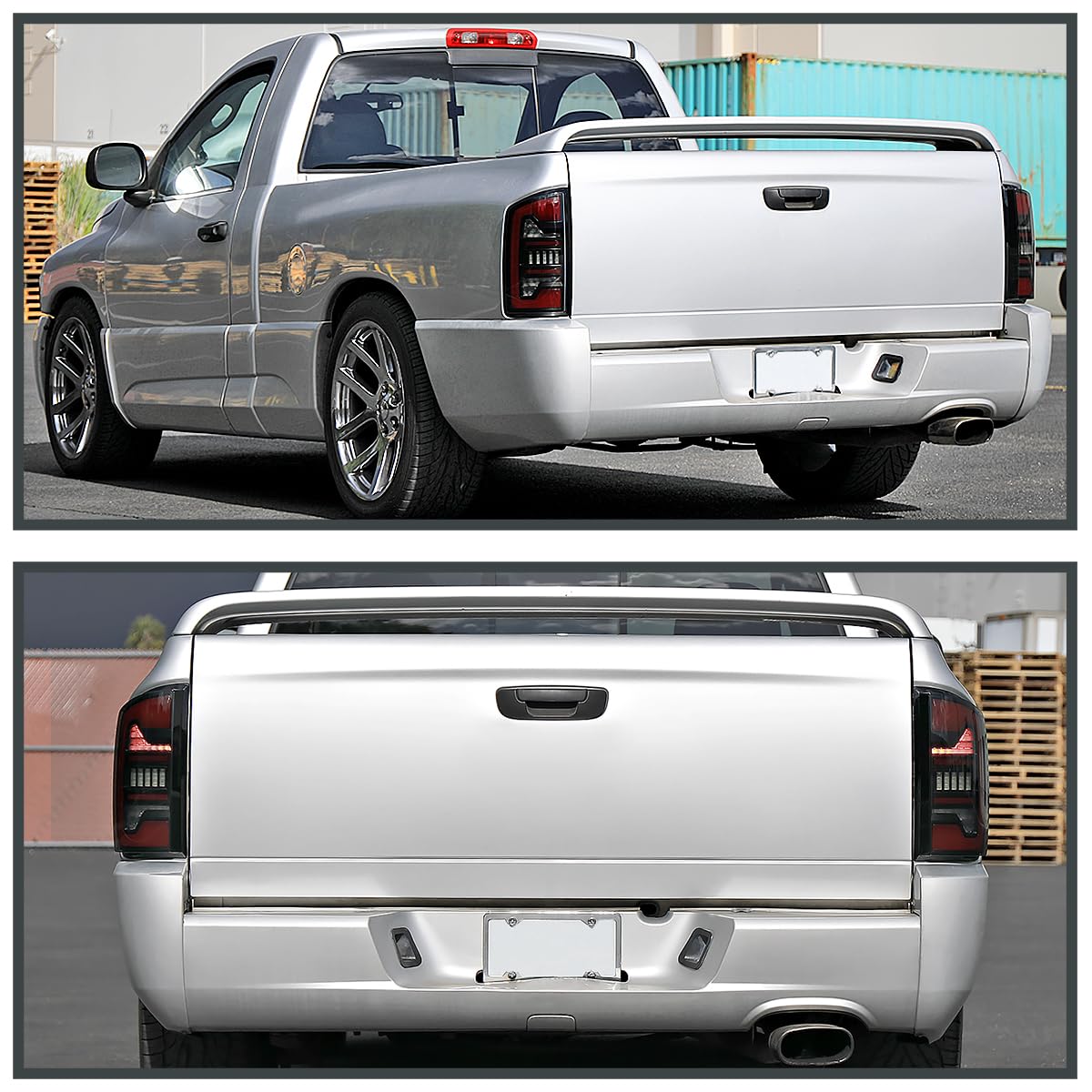 Black Smoke Tail Lights w/Red LED SPEC-D TUNING Compatible with 2002-2006 Dodge Ram 1500/2500 / 3500, Left + Right Pair Assembly
