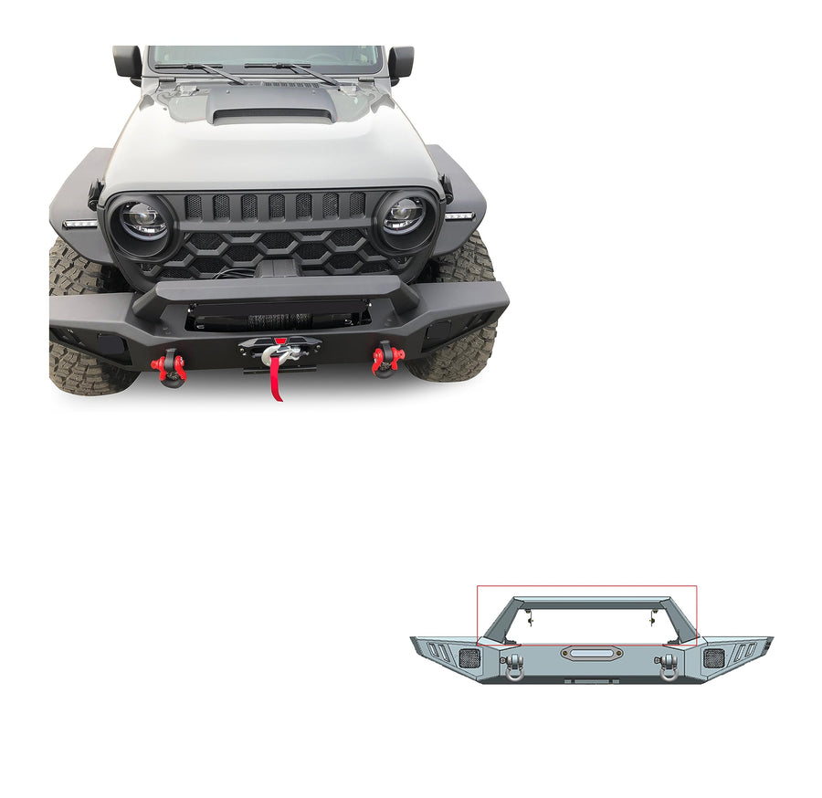 Heavy Duty Black Horse Armour Front Bumper Armour I Front Bumper Matte Black Compatible with 20-24 Gladiator (Excl.plug-in hybrid models)|18-24 Wrangler (Excl. 20-24 Rubicon Trim)-AFB-WR19