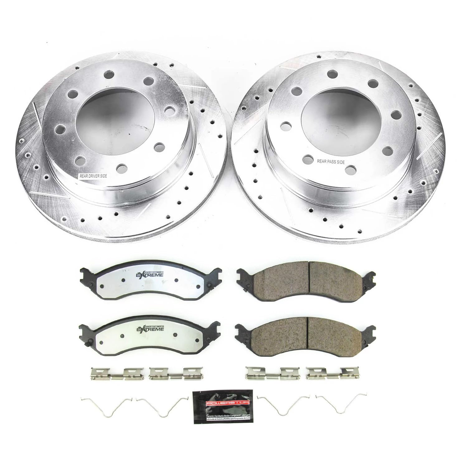 Power Stop Brake Kit Rear For 2021 2022 2023 Chevrolet Express 2500 - Truck & Tow Carbon Fiber Ceramic Pads & Drilled and Slotted Rotors Replacement, K8767-36