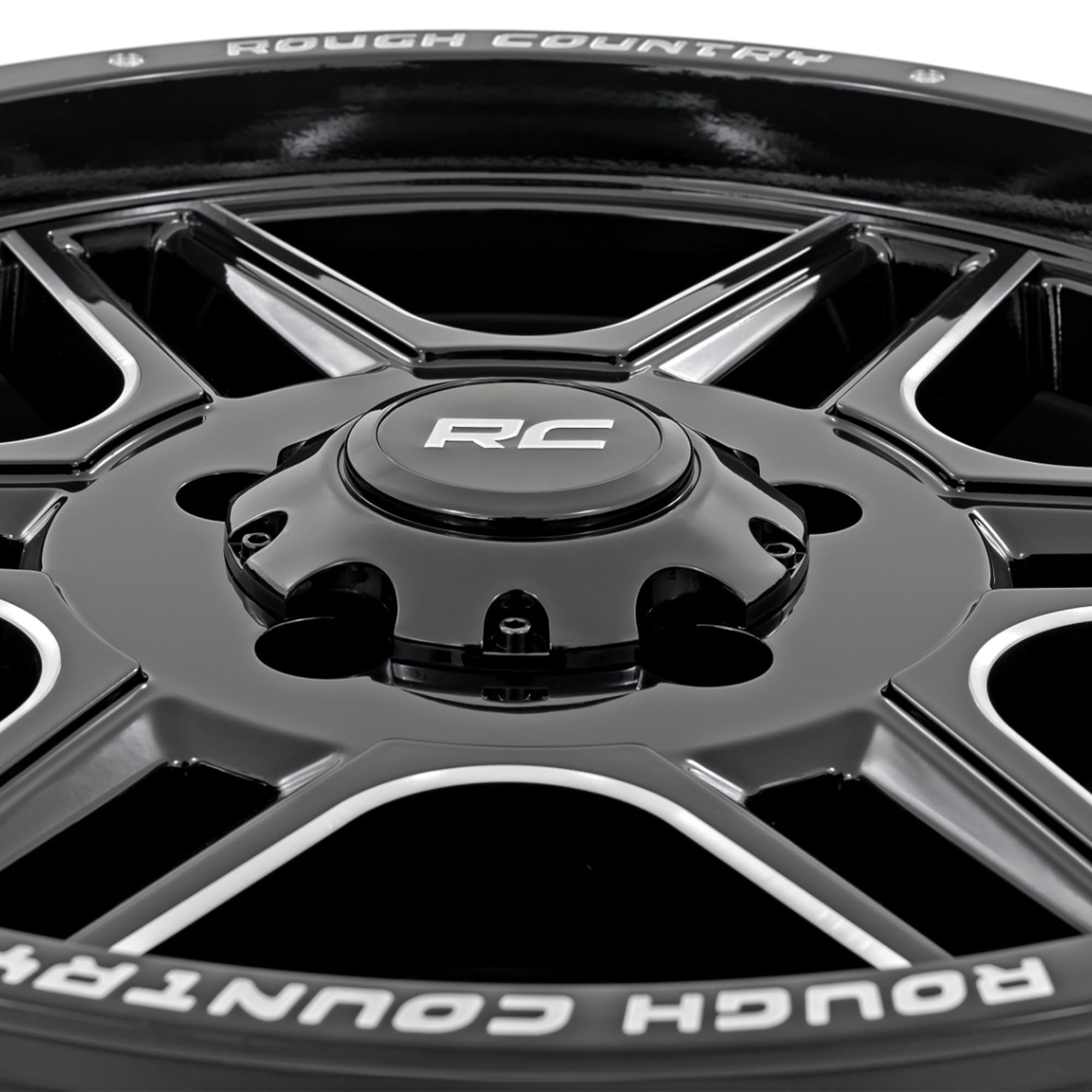92 Series Rough Country Wheel - 18x9, 5x5.5 Bolt Pattern, +0mm Offset, Single-Piece Aluminum, Gloss Black with Milled Accents