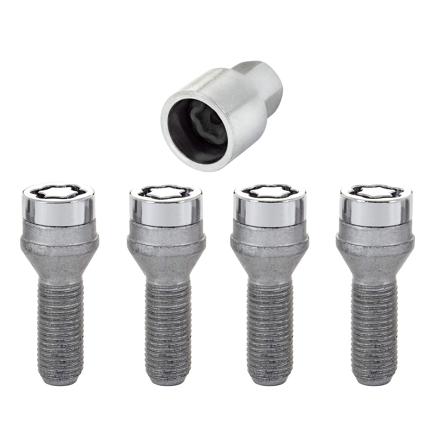 Chrome Bolt Style MCGARD Cone Seat Wheel Locks (M14 x 1.5) - Set of 4