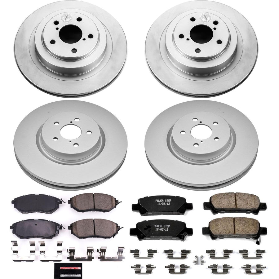 Power Stop CRK286 Brake Rotor Coated and Ceramic Brake Pads- Front & Rear For Subaru Legacy 2005-2009 [Vehicle Specific]