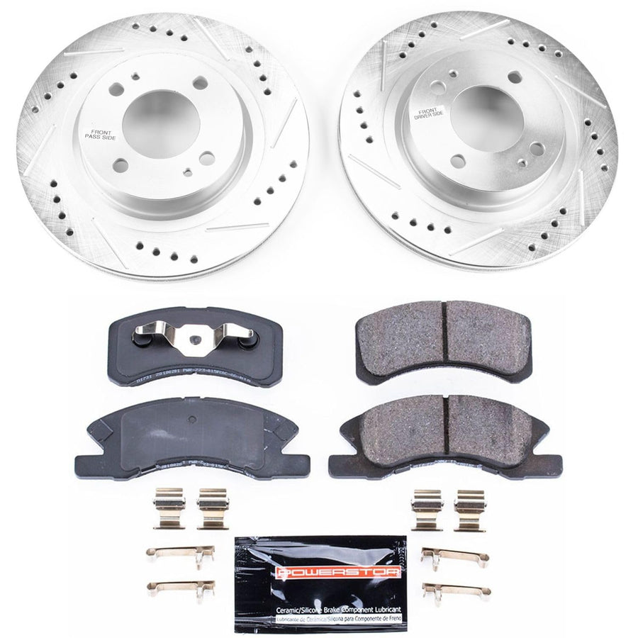 Power Stop K7894 Z23 Carbon Fiber Brake Pads with Drilled & Slotted Brake Rotors Kit For Mitsubishi Mirage 2017-2020, Mitsubishi Mirage G4 2017-2020 [Model Specific]
