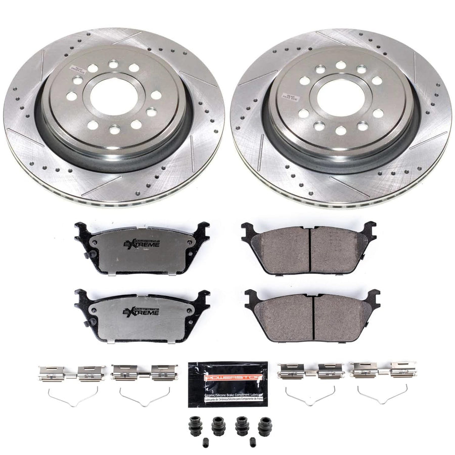 Rear Brake Kit Power Stop For 2022 2023 2024 Jeep Grand Wagoneer 2023 2024 Jeep Grand Wagoneer L - Truck & Tow Carbon Fiber Ceramic Brake Pads & Drilled and Slotted Rotors Replacement, K8873-36