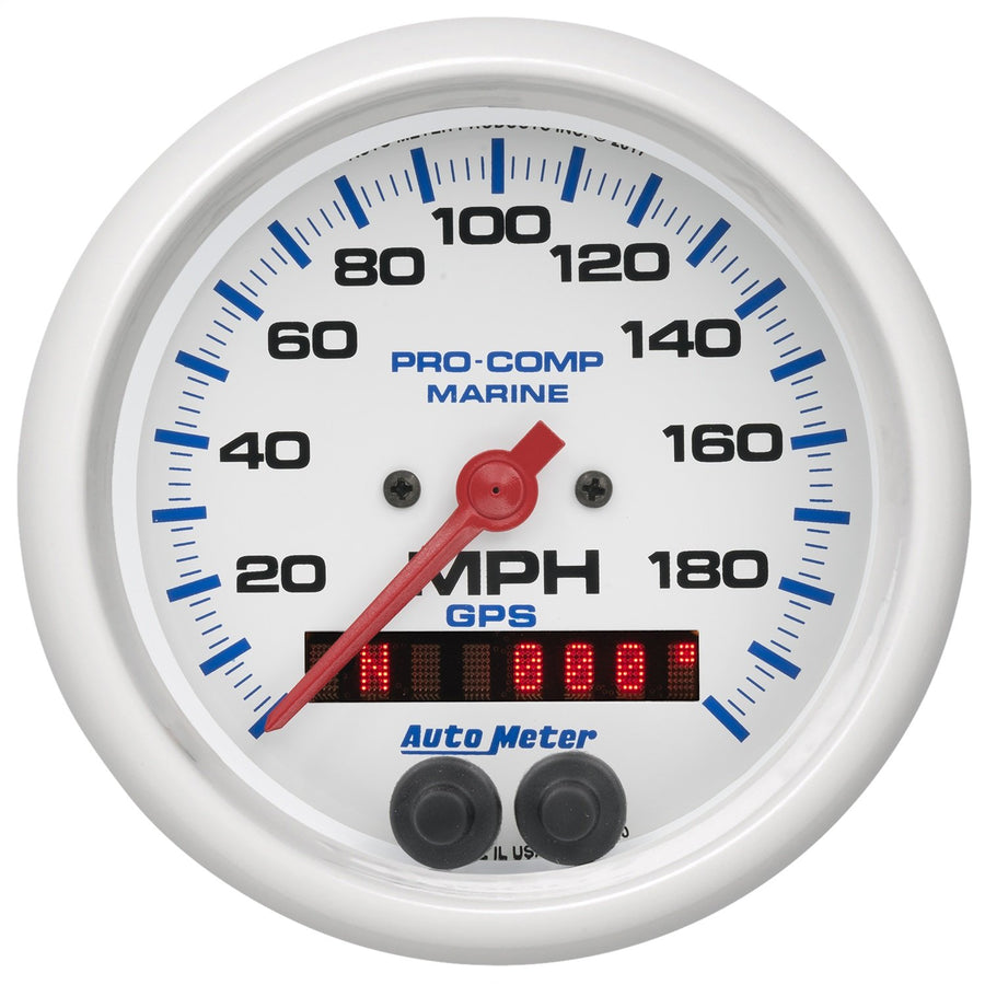 Speedometer AutoMeter 200639, 3 3/8", 200Mph, GPS, Marine White