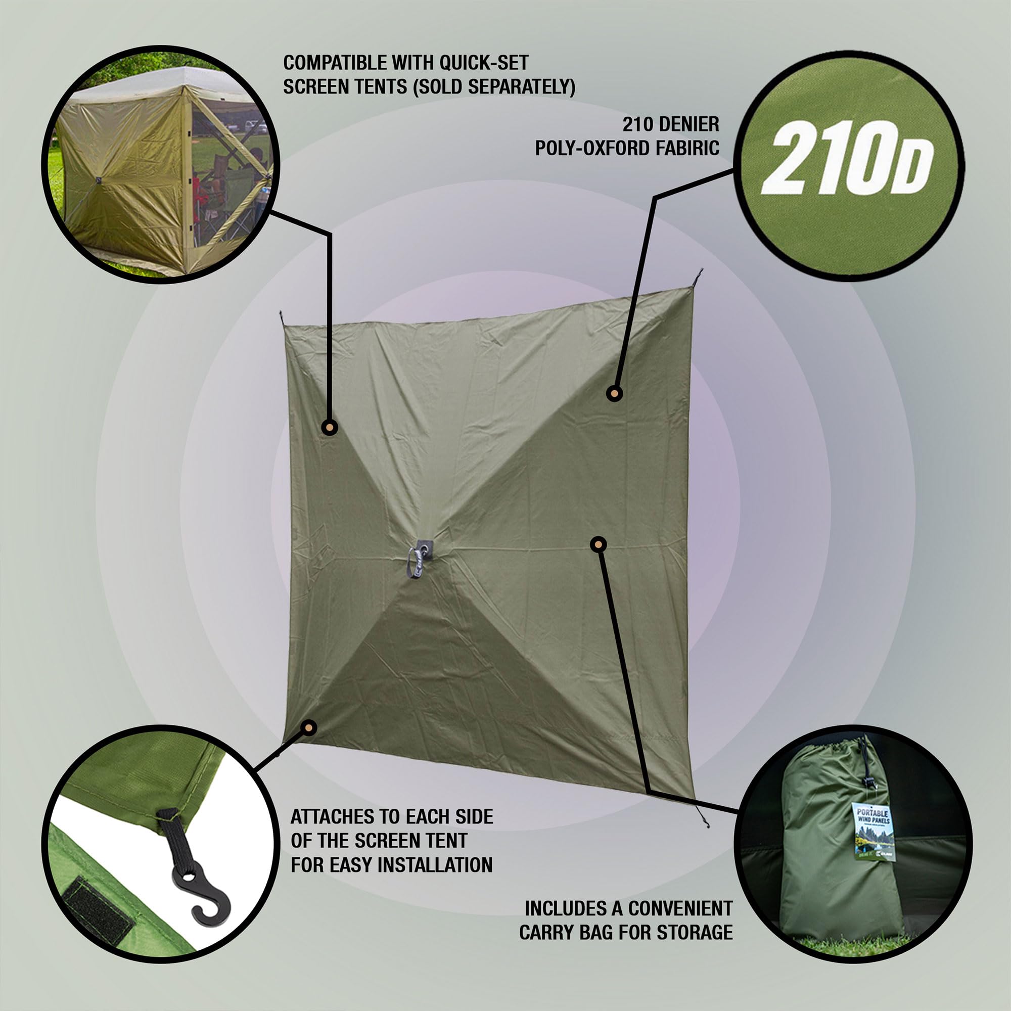 Clam Wind and Sun Panel Attachment Quick-Set for Escape Sport Screen Shelter Canopy Tent with Carrying Bag, Accessory Only, Green (2 Pack)