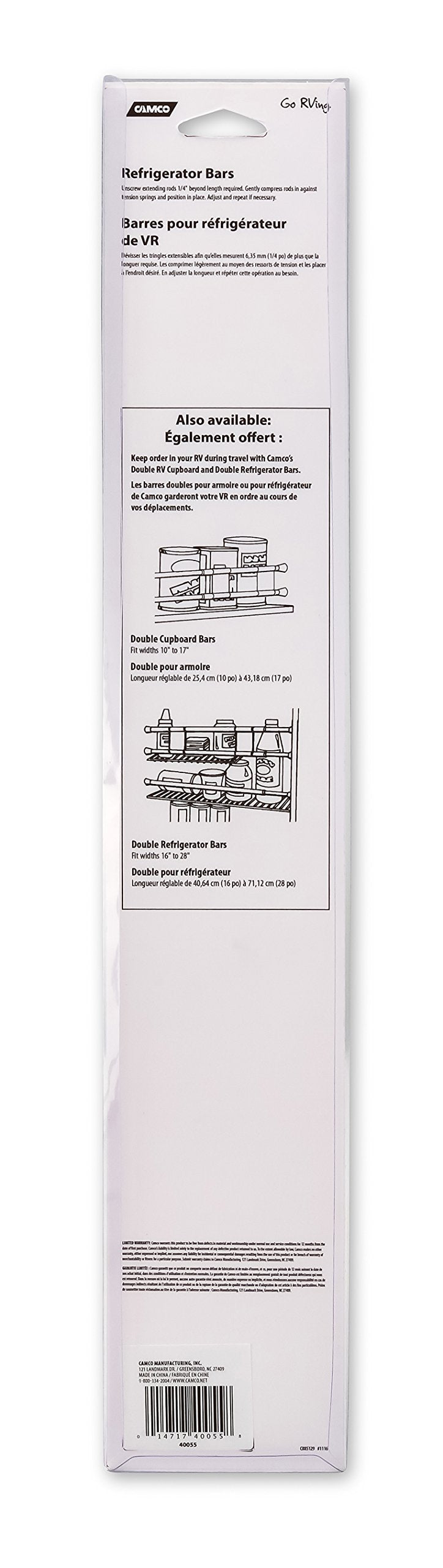 28" Camco RV Refrigerator Bars - 3 pack, Holds Food and Drinks in Place During Travel, Prevents Messy Spills, Extends Between 16" and 28" - Gray (44055)