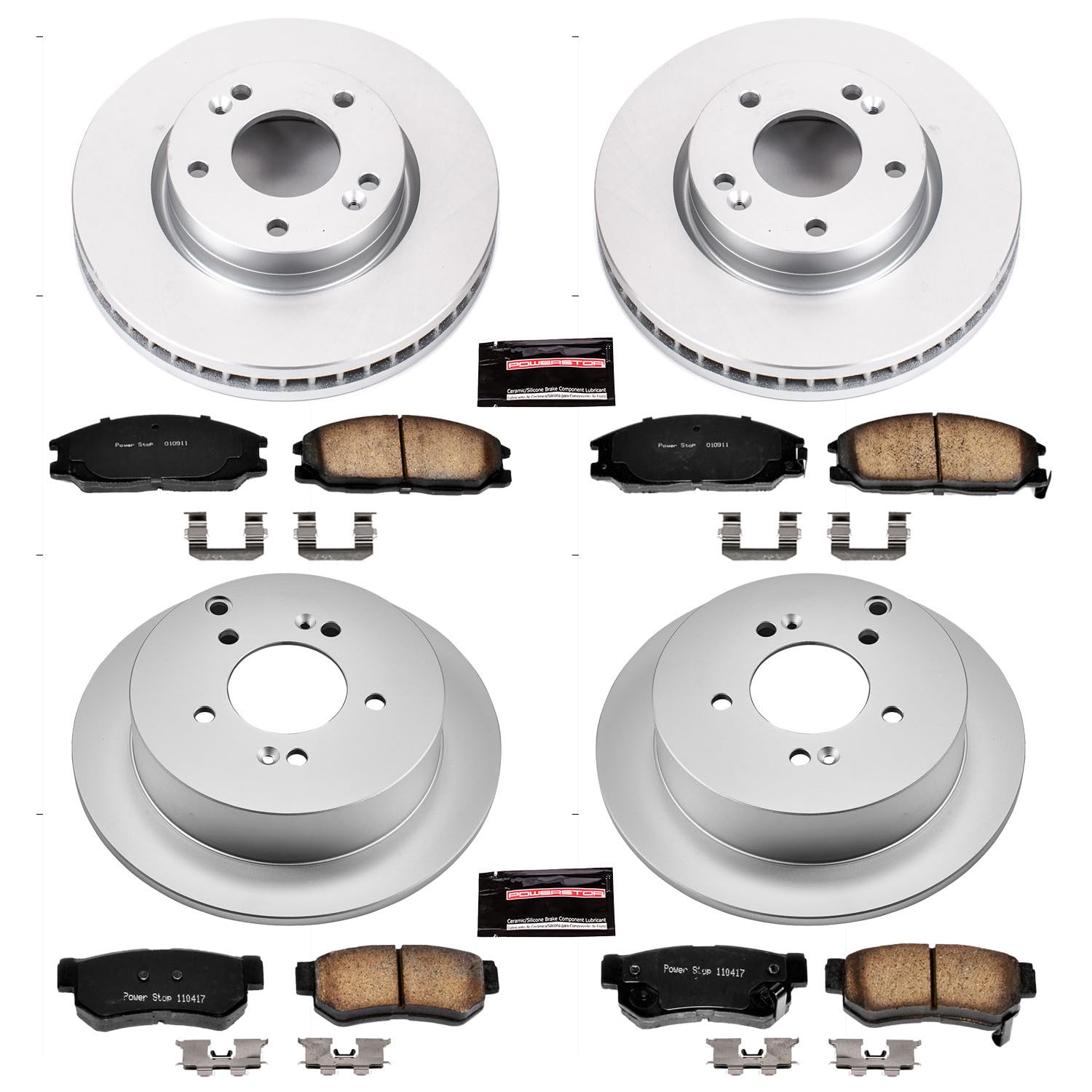 Power Stop Coated Brake Rotor & Ceramic Brake Pads CRK4447- front & rear For Hyundai Santa Fe 2001-2004 [Model Specific]