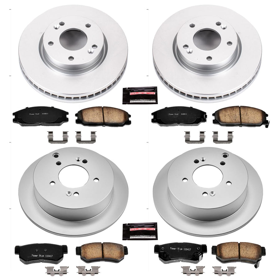 Power Stop Coated Brake Rotor & Ceramic Brake Pads CRK4447- front & rear For Hyundai Santa Fe 2001-2004 [Model Specific]