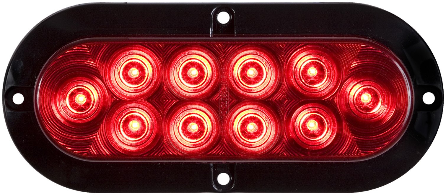 LED Stop Tail & Turn Light Optronics 6" Oval 10D Red Flange Mount
