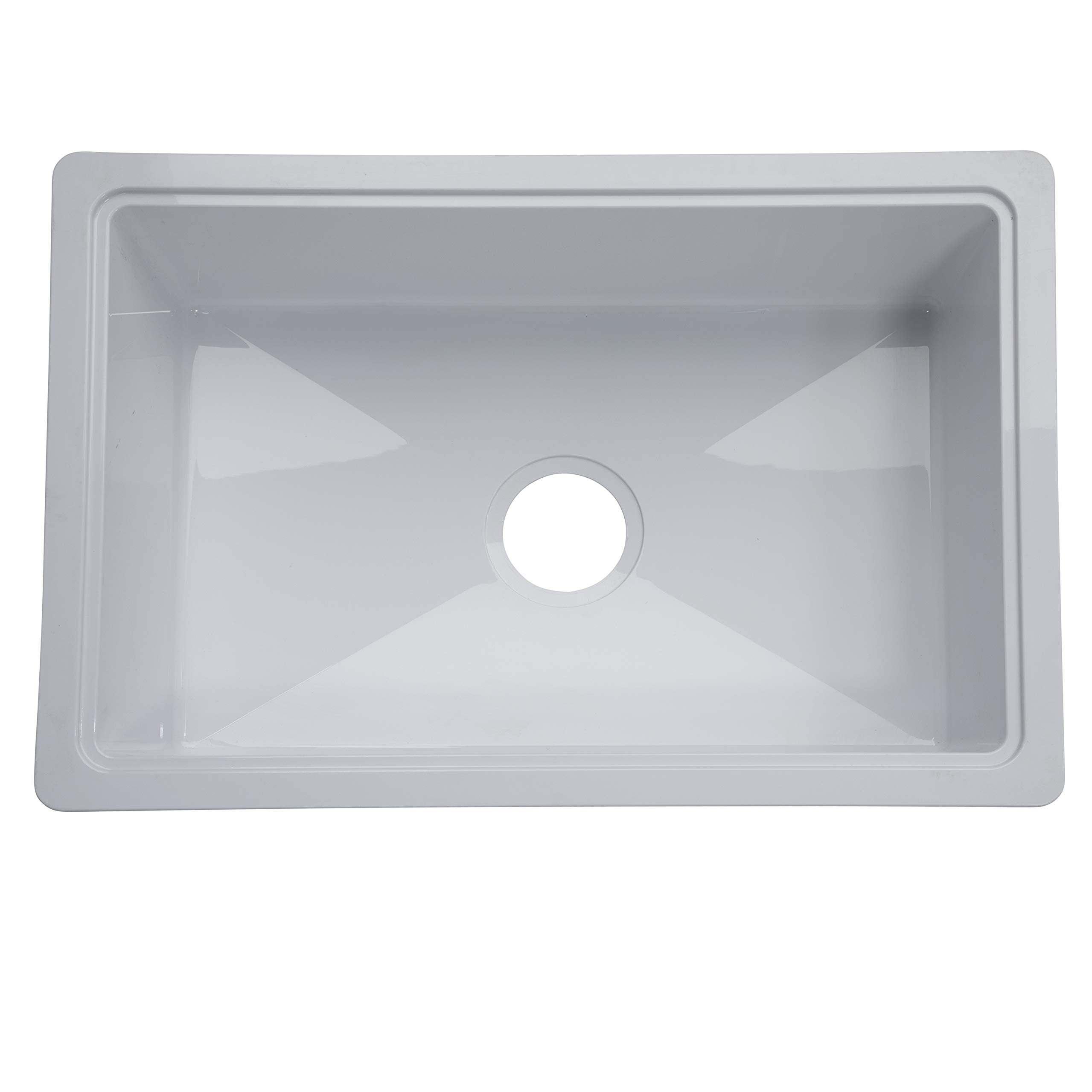 25" x 17" x 6.6" RV Kitchen Single Galley Sink - White ABS Plastic for 5th Wheel, Travel Trailer, Camper