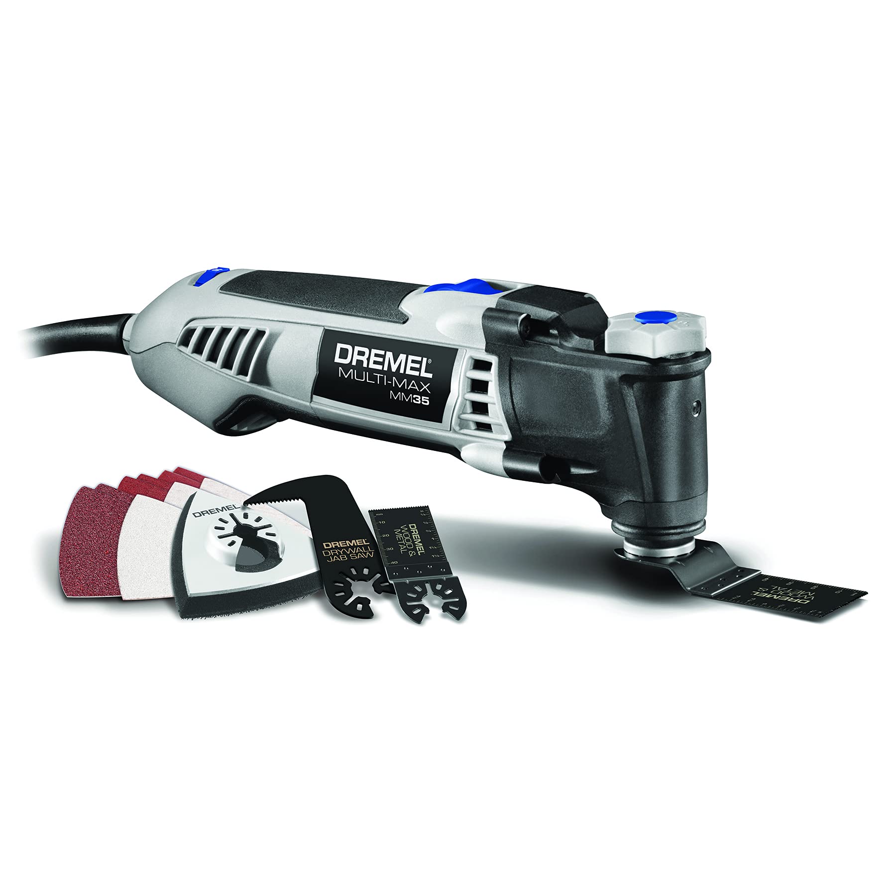 Multi-Max Dremel 3.5 Amp Oscillating Tool Kit with Tool-LESS Accessory Change- Multitool with 12 Accessories- Compact Head & Angled Body- Drywall, Nails, Remove Grout & Sanding- MM35-01