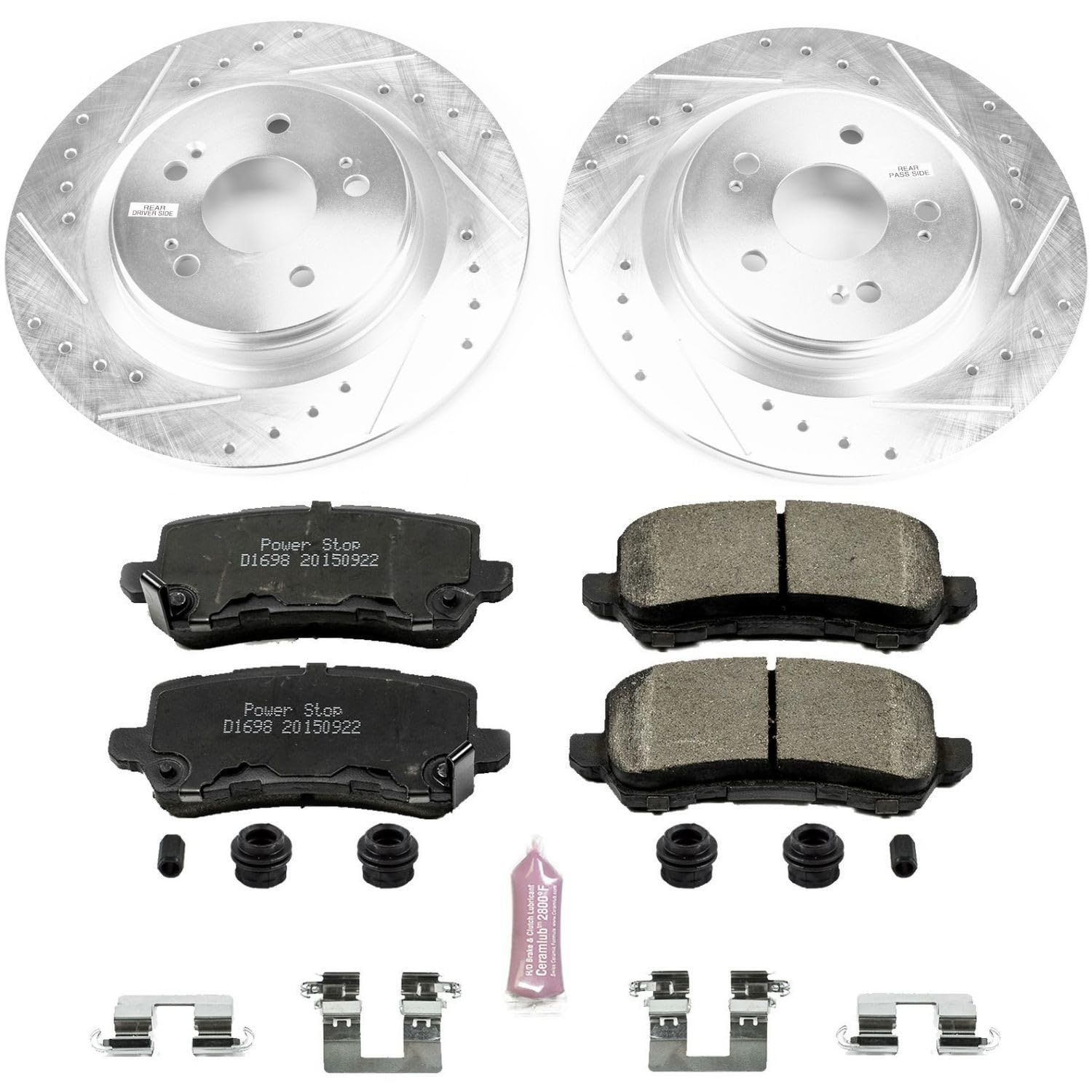 Power Stop K7903 Z23 Carbon Fiber Brake Pads Rear with Drilled & Slotted Brake Rotors Kit For Honda Odyssey 2018-2020 [Model Specific]