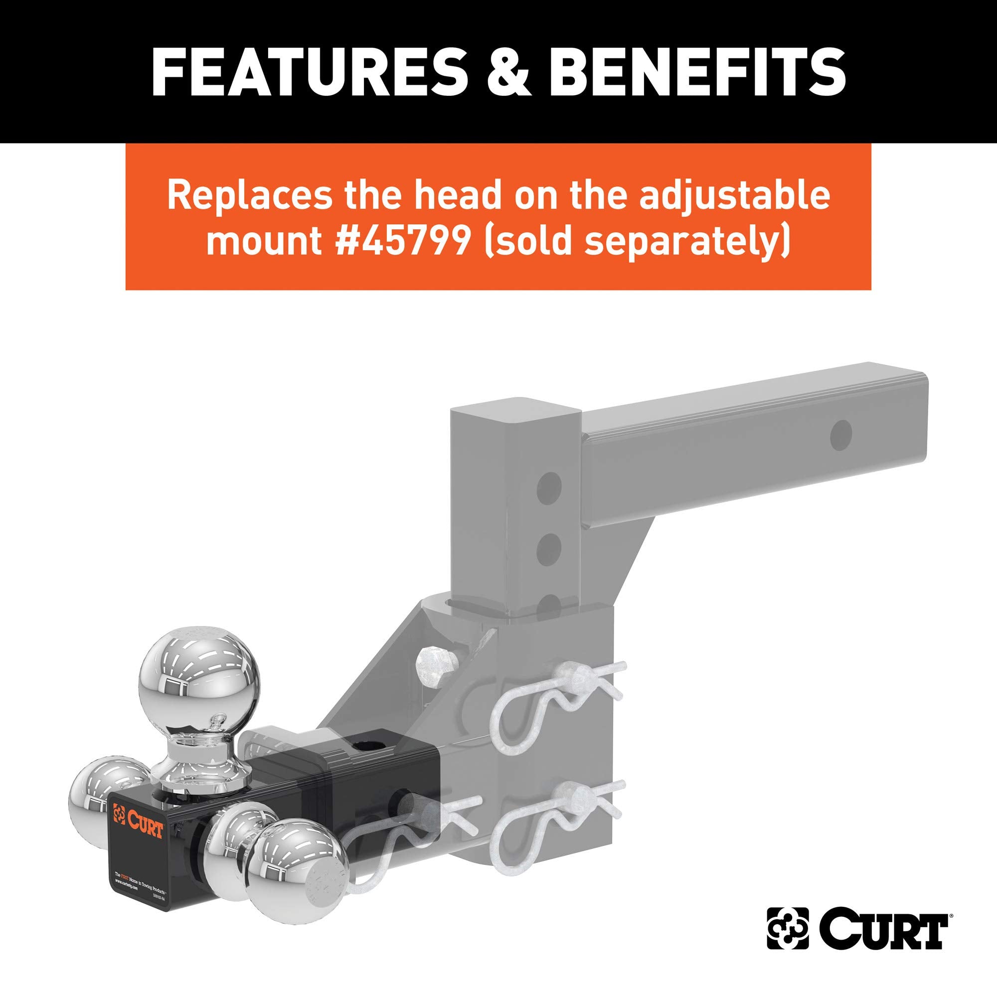 CURT Replacement 45800 Adjustable Trailer Hitch Ball Mount Head with 3 Balls for CURT #45799