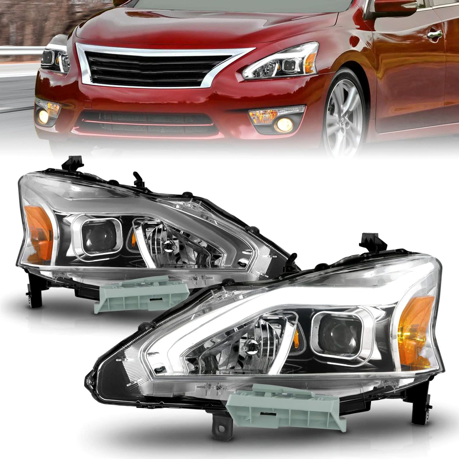 Chrome Anzo LED DRL Bar Projector Headlights