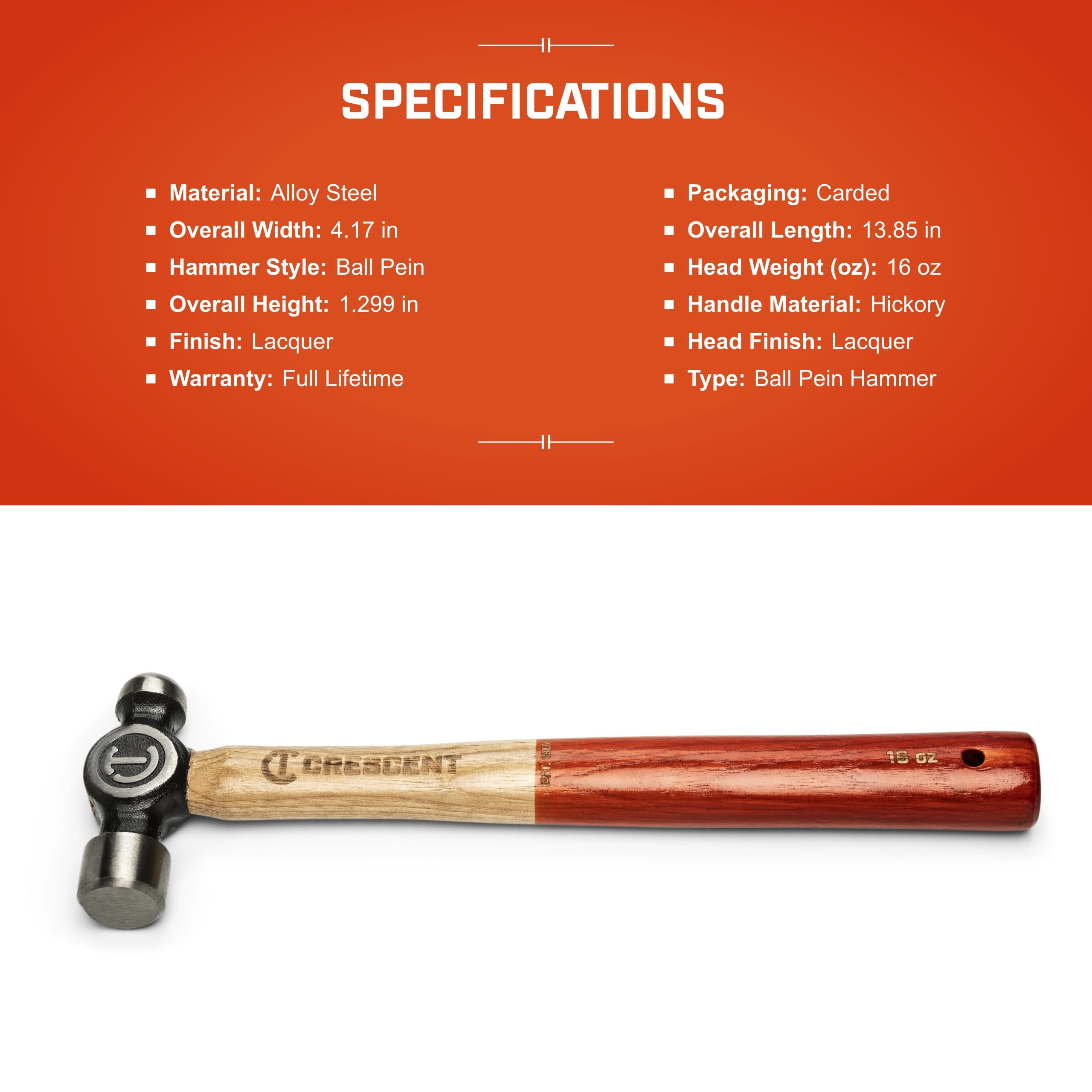 Crescent 16 Oz. Wood Ball Peen Hammer - Crescent (CHWBP16)