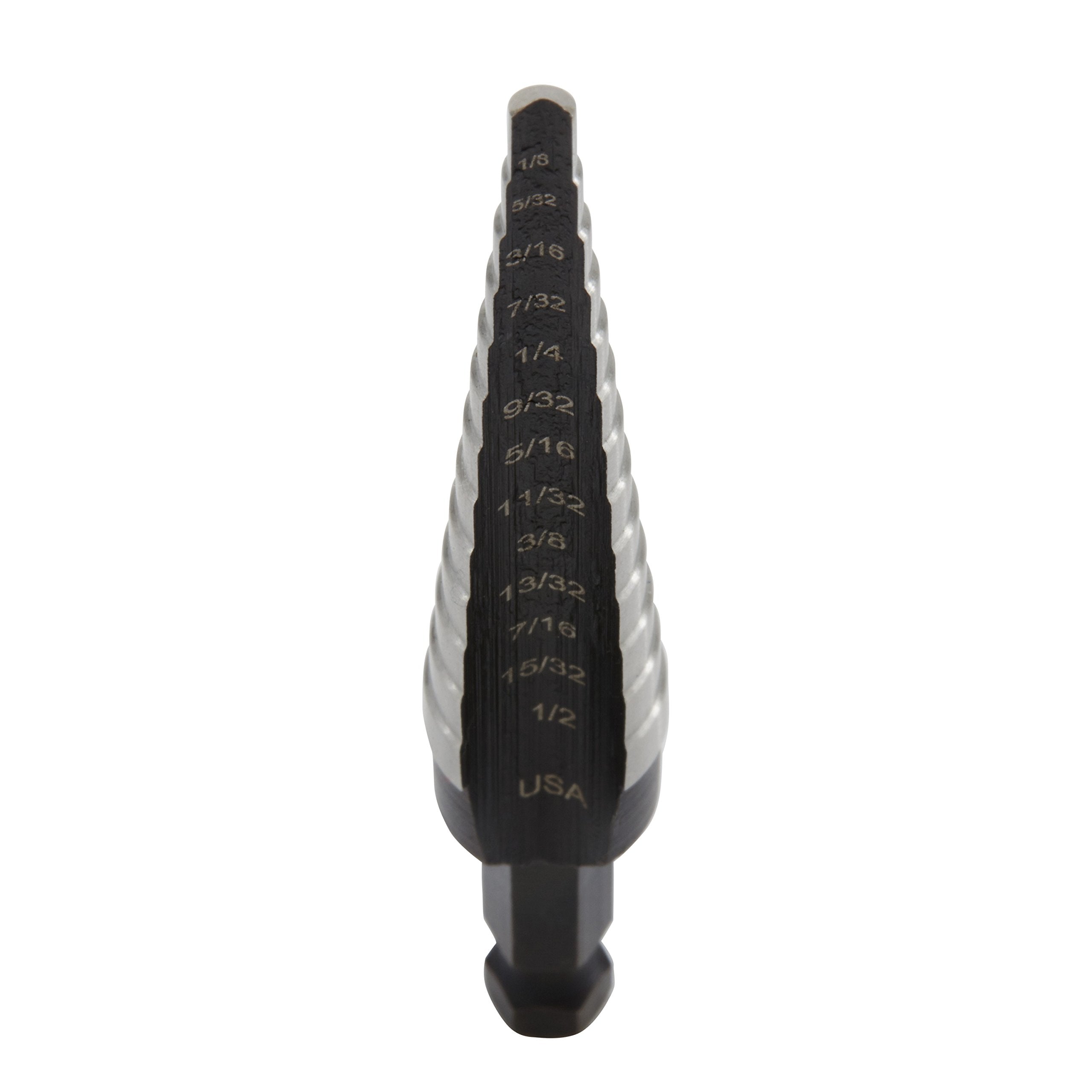 Irwin Tools Step Drill Bit IRWIN, 1/8-Inch to 1/2-Inch Step, 1/4-Inch Shank (10231) Silver|Silver metallic